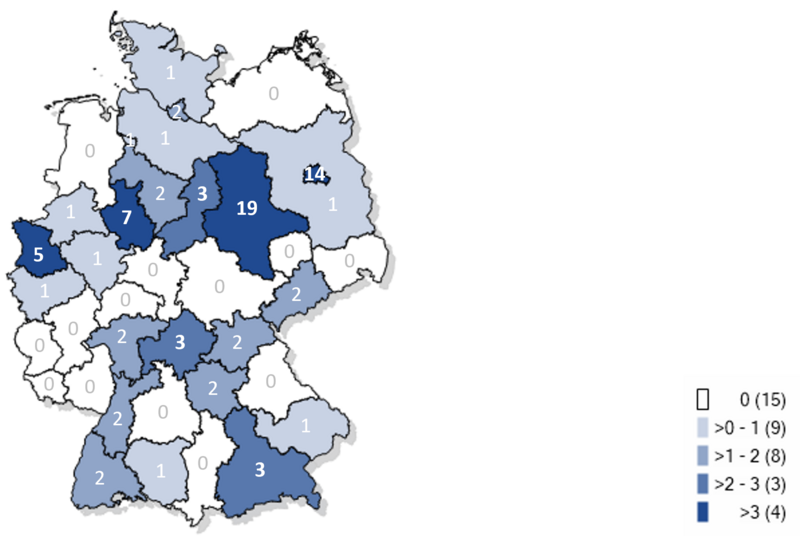 Kartographische Darstellung bisher gemeldeter Fälle an Masernerkrankungen in Deutschland 2023